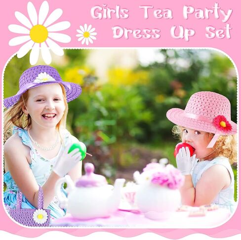 48 Pcs Girls Tea Party Dress up Playset Includes Toddler Tea Party Gloves and Hat Feather Boa for Kids Dress up Purses Hand Fans for Girls Playtime Birthdays Easter Party Supplies Accessories in Saudi Arabia