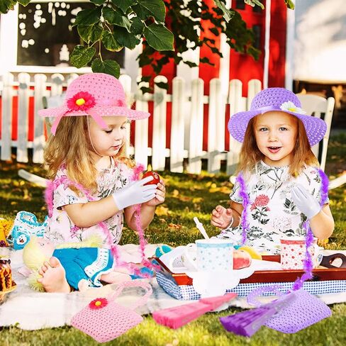 48 Pcs Girls Tea Party Dress up Playset Includes Toddler Tea Party Gloves and Hat Feather Boa for Kids Dress up Purses Hand Fans for Girls Playtime Birthdays Easter Party Supplies Accessories in Saudi Arabia