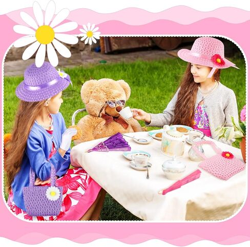 48 Pcs Girls Tea Party Dress up Playset Includes Toddler Tea Party Gloves and Hat Feather Boa for Kids Dress up Purses Hand Fans for Girls Playtime Birthdays Easter Party Supplies Accessories in Saudi Arabia