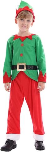IDOPIP Kids Boys Girls Christmas Santa Elf Reindeer Costume Fancy Dress up Cosplay Xmas Holiday Party Dress Outfit with Hat in Saudi Arabia