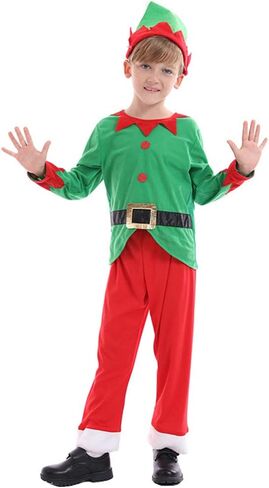 IDOPIP Kids Boys Girls Christmas Santa Elf Reindeer Costume Fancy Dress up Cosplay Xmas Holiday Party Dress Outfit with Hat in Saudi Arabia