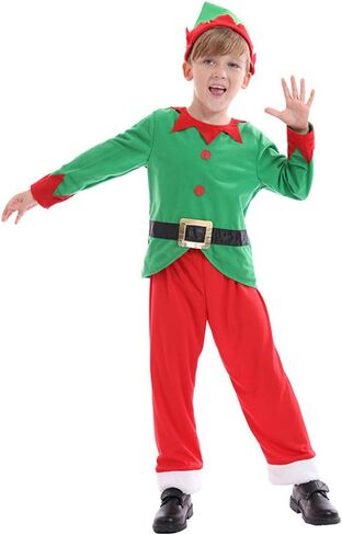 IDOPIP Kids Boys Girls Christmas Santa Elf Reindeer Costume Fancy Dress up Cosplay Xmas Holiday Party Dress Outfit with Hat in Saudi Arabia