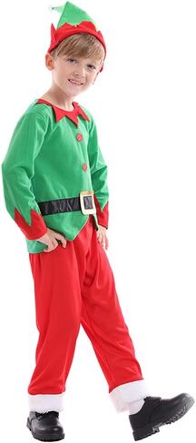 IDOPIP Kids Boys Girls Christmas Santa Elf Reindeer Costume Fancy Dress up Cosplay Xmas Holiday Party Dress Outfit with Hat in Saudi Arabia