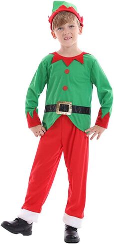 IDOPIP Kids Boys Girls Christmas Santa Elf Reindeer Costume Fancy Dress up Cosplay Xmas Holiday Party Dress Outfit with Hat in Saudi Arabia