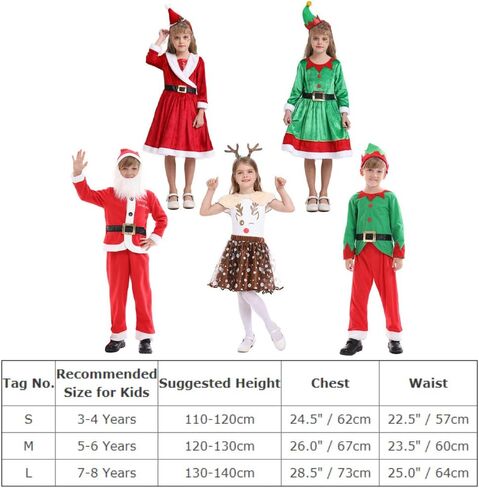 IDOPIP Kids Boys Girls Christmas Santa Elf Reindeer Costume Fancy Dress up Cosplay Xmas Holiday Party Dress Outfit with Hat in Saudi Arabia