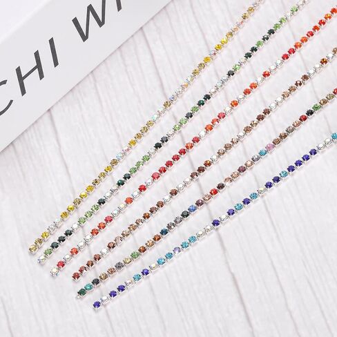 MECCANIXITY 3 Pack 11 Yard 2mm Crystal Rhinestone Diamond Close Chain Trim Trimming Claw Cup Chain for Sewing, Crafts, DIY Jewelry Wedding Silver Colorful Champagne in Kuwait