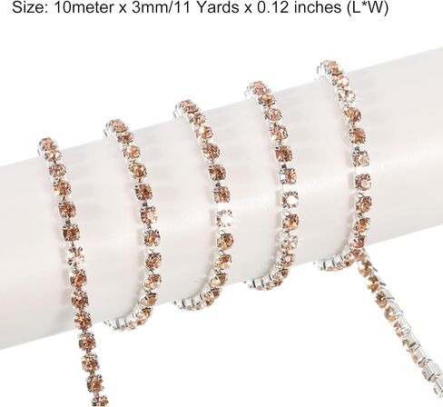 MECCANIXITY 3 Pack 11 Yard 2mm Crystal Rhinestone Diamond Close Chain Trim Trimming Claw Cup Chain for Sewing, Crafts, DIY Jewelry Wedding Silver Colorful Champagne in Kuwait