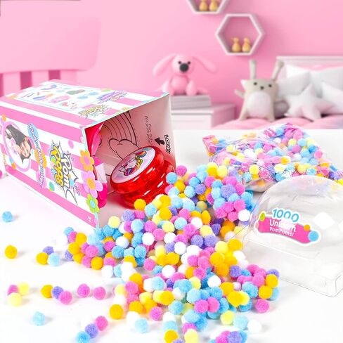 Sunny Days Entertainment Pom Pops - Surprise DIY Craft Activity Kit for Kids - Receive Either The Unicorn, Mermaid or Llama Style - Colors and Styles May Vary in Kuwait