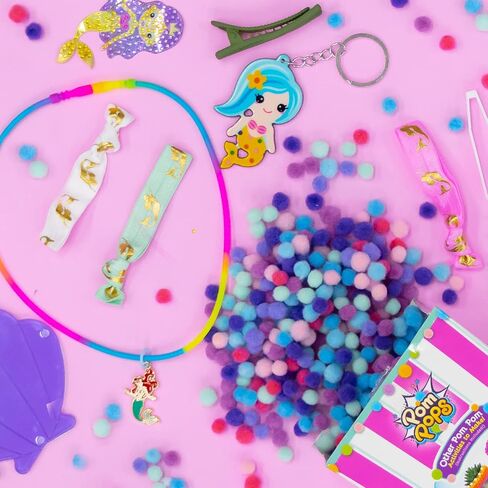 Sunny Days Entertainment Pom Pops - Surprise DIY Craft Activity Kit for Kids - Receive Either The Unicorn, Mermaid or Llama Style - Colors and Styles May Vary in Kuwait