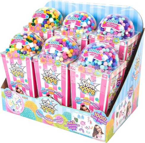 Sunny Days Entertainment Pom Pops - Surprise DIY Craft Activity Kit for Kids - Receive Either The Unicorn, Mermaid or Llama Style - Colors and Styles May Vary in Kuwait
