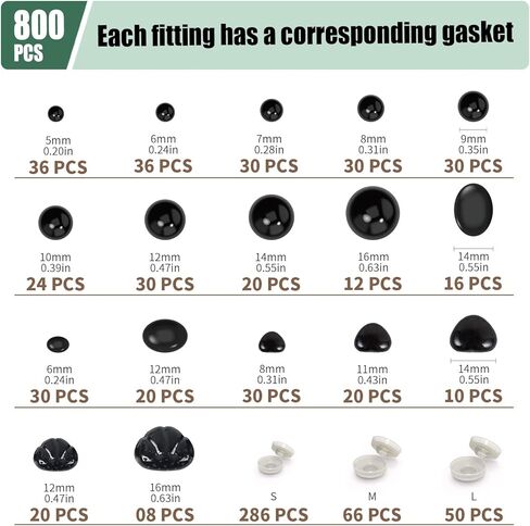 800 قطعة من عيون وأنوف الأمان للأميجورومي، صندوقين من عيون الكروشيه مع جدول المقاسات، عيون دمية مصنوعة من البلاستيك الأسود مع غسالات للحيوانات المحشوة من الكروشيه، لعبة كروشيه ودمية دب، مقاسات متنوعة in Kuwait