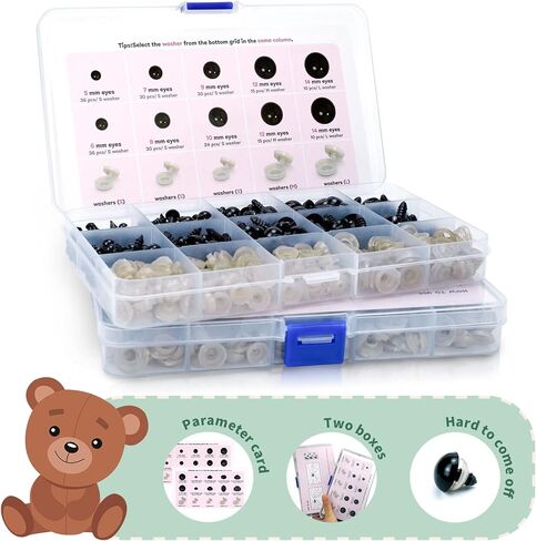 800 قطعة من عيون وأنوف الأمان للأميجورومي، صندوقين من عيون الكروشيه مع جدول المقاسات، عيون دمية مصنوعة من البلاستيك الأسود مع غسالات للحيوانات المحشوة من الكروشيه، لعبة كروشيه ودمية دب، مقاسات متنوعة in Kuwait