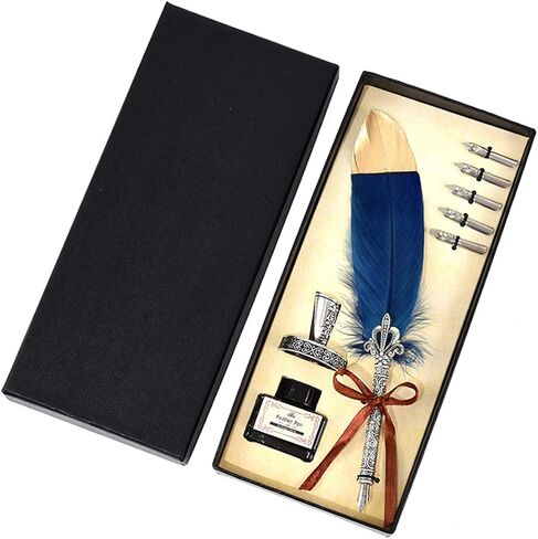 قلم ريشة، مجموعة أقلام ريشة مصنوعة يدويًا، قلم ريشة للكتابة بالخط العتيق مع حبر، قلم ريشة مع حبر وأطراف فولاذية، مجموعة قلم ريشة، 6 سنون بديلة/يحتوي على حبر (أزرق داكن) 1 in Kuwait