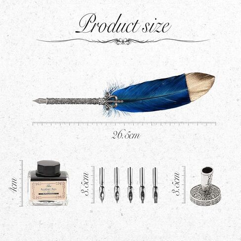 قلم ريشة، مجموعة أقلام ريشة مصنوعة يدويًا، قلم ريشة للكتابة بالخط العتيق مع حبر، قلم ريشة مع حبر وأطراف فولاذية، مجموعة قلم ريشة، 6 سنون بديلة/يحتوي على حبر (أزرق داكن) 1 in Kuwait