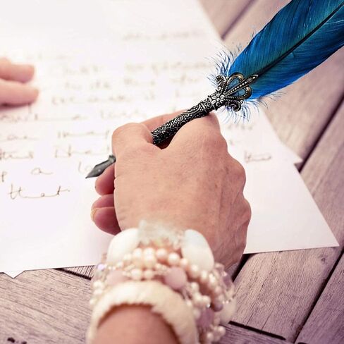 قلم ريشة، مجموعة أقلام ريشة مصنوعة يدويًا، قلم ريشة للكتابة بالخط العتيق مع حبر، قلم ريشة مع حبر وأطراف فولاذية، مجموعة قلم ريشة، 6 سنون بديلة/يحتوي على حبر (أزرق داكن) 1 in Kuwait