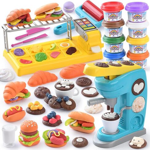 PLAY Kitchen Creation Cafe Play Dough Sets for Kids, Playdough Tools, Play Dough Coffee Maker Set, Toy Kitchen Playset Play Food, Arts and Crafts for Kids 4-6 3-5, 8 Cans of Modeling Compound in Saudi Arabia