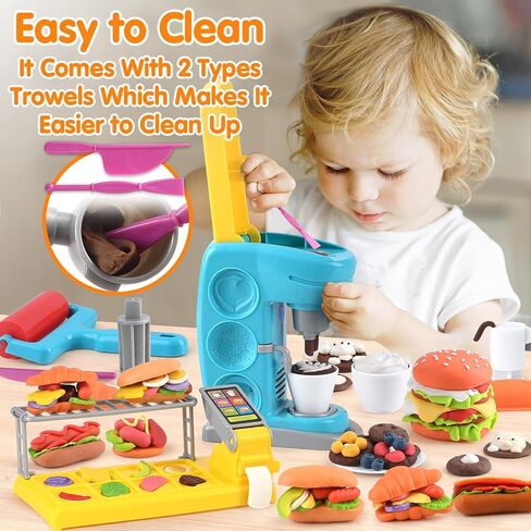 PLAY Kitchen Creation Cafe Play Dough Sets for Kids, Playdough Tools, Play Dough Coffee Maker Set, Toy Kitchen Playset Play Food, Arts and Crafts for Kids 4-6 3-5, 8 Cans of Modeling Compound in Saudi Arabia