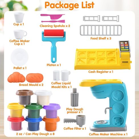 PLAY Kitchen Creation Cafe Play Dough Sets for Kids, Playdough Tools, Play Dough Coffee Maker Set, Toy Kitchen Playset Play Food, Arts and Crafts for Kids 4-6 3-5, 8 Cans of Modeling Compound in Saudi Arabia