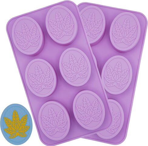 Marijuana Shaped Leaf Silicone Oval Soap Mold Tray Homemade Soap DIY Tray Mould, Set of Two Purple in Kuwait