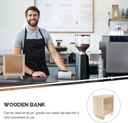 Zerodeko صندوق الظل الخشبي على شكل بنك أصبع مع إطار خشبي من الزجاج الأكريليكي وبنك النقود المعدنية لتوفير المال وبنك رأس صندوق عرض علبة مقهى طرف جرة لصندوق السفر هدية الزفاف in Kuwait