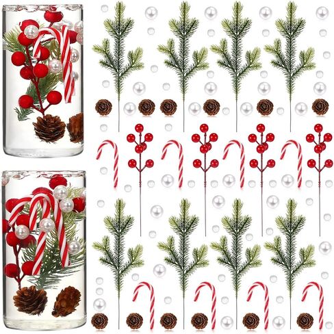 Tigeen 6088 Pcs Christmas Vase Filler Pearls for Vases Pine Picks Branches Red Berries Pine Cones Water Gels Beads Candy Canes for Xmas Tree Party Holiday DIY Table Home Decor in Saudi Arabia
