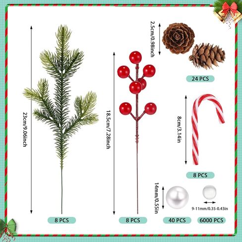 Tigeen 6088 Pcs Christmas Vase Filler Pearls for Vases Pine Picks Branches Red Berries Pine Cones Water Gels Beads Candy Canes for Xmas Tree Party Holiday DIY Table Home Decor in Saudi Arabia