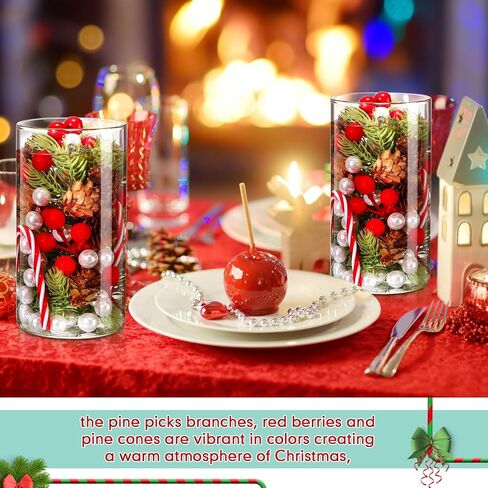 Tigeen 6088 Pcs Christmas Vase Filler Pearls for Vases Pine Picks Branches Red Berries Pine Cones Water Gels Beads Candy Canes for Xmas Tree Party Holiday DIY Table Home Decor in Saudi Arabia