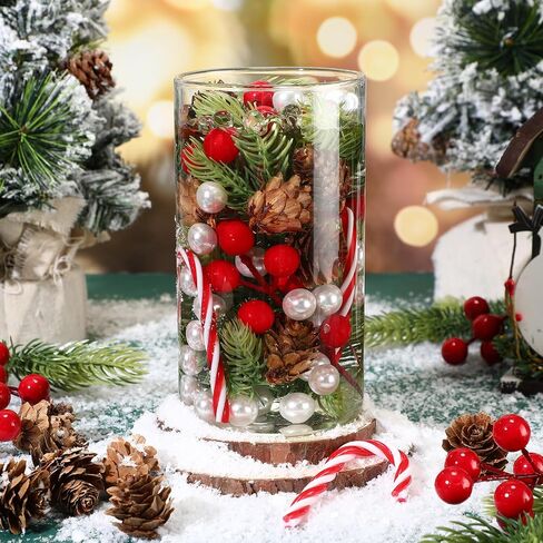 Tigeen 6088 Pcs Christmas Vase Filler Pearls for Vases Pine Picks Branches Red Berries Pine Cones Water Gels Beads Candy Canes for Xmas Tree Party Holiday DIY Table Home Decor in Saudi Arabia