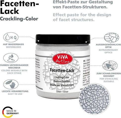 Viva Decor®️ Facetten Lack - texture paste crackle medium (transparent, 8,45 fl oz) crackle texture paste waterbased - non toxic - paint for glass, porcelain, canvas etc. - Made in Germany in Saudi Arabia