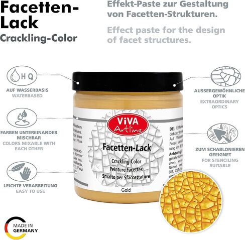 Viva Decor®️ Facetten Lack - texture paste crackle medium (transparent, 8,45 fl oz) crackle texture paste waterbased - non toxic - paint for glass, porcelain, canvas etc. - Made in Germany in Saudi Arabia