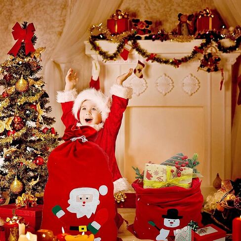 QVMKWL 4 قطع كبيرة الحجم لعيد الميلاد سانتا كيس، 19.7 بوصة × 27.5 بوصة حقيبة قماش عيد الميلاد مع رباط، حقيبة تخزين هدايا عيد الميلاد من الخيش in Kuwait