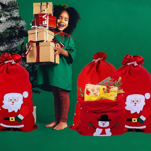 QVMKWL 4 قطع كبيرة الحجم لعيد الميلاد سانتا كيس، 19.7 بوصة × 27.5 بوصة حقيبة قماش عيد الميلاد مع رباط، حقيبة تخزين هدايا عيد الميلاد من الخيش in Kuwait