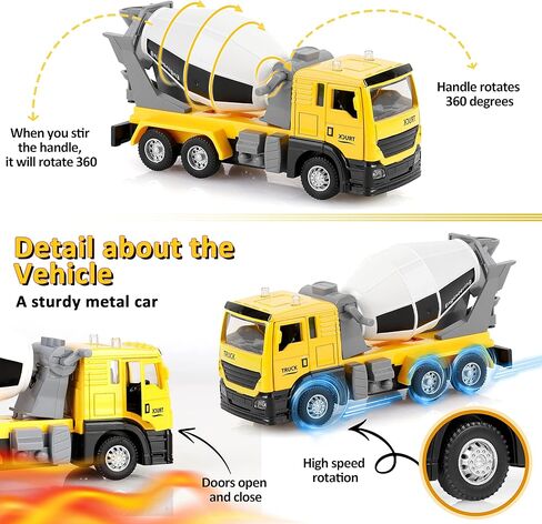 Otto Mixer Truck, Pull-Back Metal Strong Mixer Truck, Doors Open & Close, Lights & Music, Hand Rotation Stirring, Interactive Kids Toy - for Boys & Girls Age 3 and Up in Kuwait