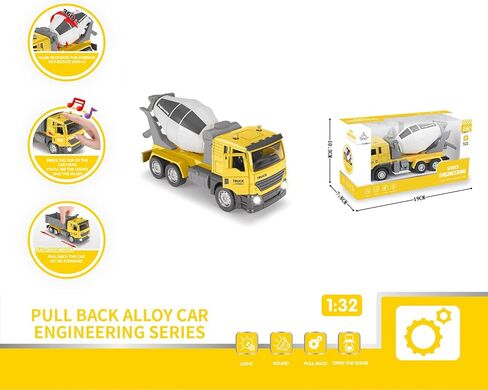 Otto Mixer Truck, Pull-Back Metal Strong Mixer Truck, Doors Open & Close, Lights & Music, Hand Rotation Stirring, Interactive Kids Toy - for Boys & Girls Age 3 and Up in Kuwait