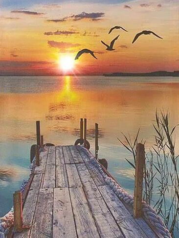 مجموعات الرسم الماسي من سلسلة Beaudio Landscape للبالغين - غروب الشمس مارينا - حفر كامل دائري DIY فن ماسي 5D لديكور الحائط المنزلي (11.8 × 15.7 بوصة) in Kuwait