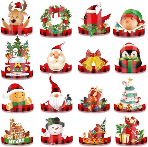 Woanger 48 Pcs Christmas Party Hat Xmas Paper Crown with Elastic Band Paper Hat Crown Adjustable Crown for Kids Xmas in Saudi Arabia