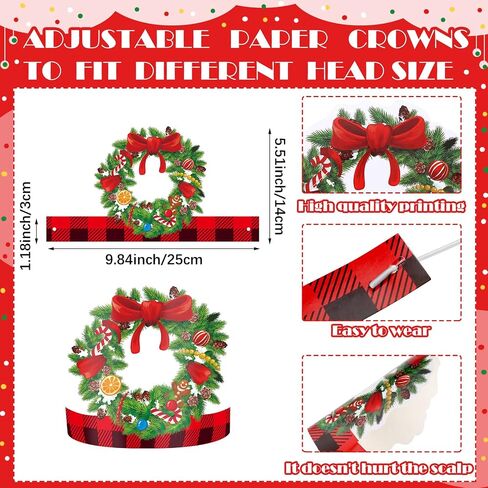 Woanger 48 Pcs Christmas Party Hat Xmas Paper Crown with Elastic Band Paper Hat Crown Adjustable Crown for Kids Xmas in Saudi Arabia