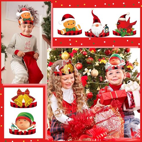 Woanger 48 Pcs Christmas Party Hat Xmas Paper Crown with Elastic Band Paper Hat Crown Adjustable Crown for Kids Xmas in Saudi Arabia