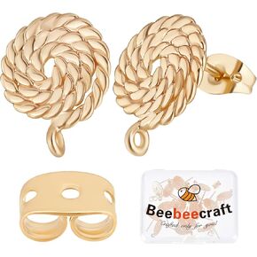 20 قطعة من أقراط Beebeecraft المطلية بالذهب عيار 18 قيراط مع حلقة ملتوية مسطحة مستديرة مع 20 قطعة من أقراط الفراشة لصنع المجوهرات في عيد الحب