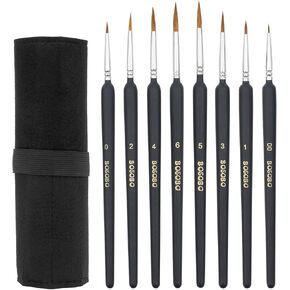 مجموعة تفاصيل فرش الطلاء المصغرة من BOSOBO، 8 قطع من فرش الطلاء الصغيرة ذات الرؤوس الدقيقة للرسم بالألوان المائية الزيتية الأكريليك، الصخور، النموذج الصغير، فن الأظافر، الحرف اليدوية والطلاء حسب الرقم، تتضمن حقيبة سفر in Kuwait