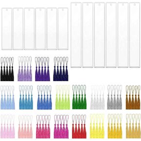 12Pcs Bookmark Mold with Tassels, BetterJonny 2 Sizes Silicone Rectangle Mold with 100Pcs Colorful Tassels DIY Resin Bookmark Molds for Jewelry Craft Key Chain