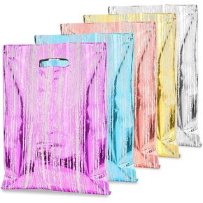 HAPMARS 50 Pcs Birthday Party Favor Bags , Stripe Goodie Candy Bags with Handles, Party Treat Bags for Kids Baby Girls & Boys, Plastic Loot Gift Bag Bulk for Christmas, Baby Showers, Party