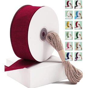 Burgundy Burlap Wired Ribbon 1-1/2 Inch x 10 Yard for Gift Wrapping Home Decor Wedding Party Decorations Bows Christmas Tree Crafts Supplies