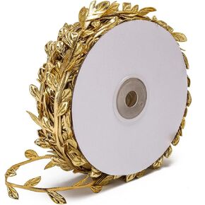 32.8 Yard Artificial Gold Leaf Ribbon Double Sides Gold Leaf Ribbon Trim Rope for DIY Crafts, Wreath Making, Home Decorations Gift Wrapping (Gold)