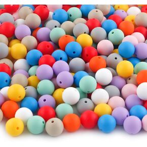 Sunrony 150pcs Silicone Beads,15mm Silicone Beads, Silicone Beads for Keychain Making，Silicone Beads 15mm Bracelet Making Kit and Loose Round Silicone Beads for Pens（Bright Colors）