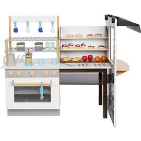 Little Tikes Real Wood Café & Bakery Exclusive Wooden Play Kitchen with Realistic Lights Sounds and Dual-Sided, 20+ Accessories Set- Gift for Kids, Toy for Girls Boys Ages 3 4 5+ Years