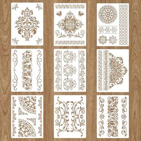 12 Pieces (6 x 12 Inch) Tropical Leaf Stencils, Reusable Plant Fern Leaf Monstera Palm Leaf Turtle Leaf Stencils for DIY Painting on Wood, Wall, Floor, Tile Fabric, Painting Template