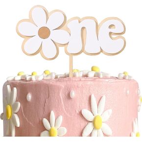 Wooden Daisy One Birthday Cake Topper - First/1st Birthday Daisy Party Decoration，Boho Daisy Flower Topper，Retro Groovy Daisy Birthday Party. Girl Kids Birthday Supplies.