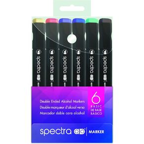 AD Marker Chartpak Spectra, Tri-Nib and Brush Dual-Tip, 6 Assorted Basic Color Set in Plastic Case, 1 Each (SBASIC6AD)