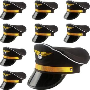 8 Pack Adult Pilot Hat Airplane Captain Hat Costume Accessories for Men Women Halloween Cosplay Party Supplies